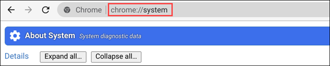 taip halaman sistem chrome dalam bar URL