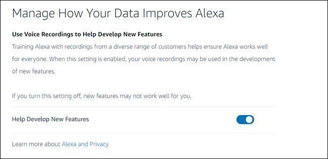 Alexa privātuma informācijas panelis ar