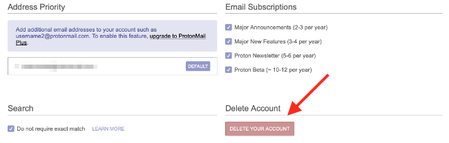 ProtonMail حذف حسابي