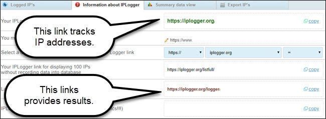 אתר קישורים שנוצר באמצעות לוגר IP, עם הסבר למעקב וצפייה בקישורים