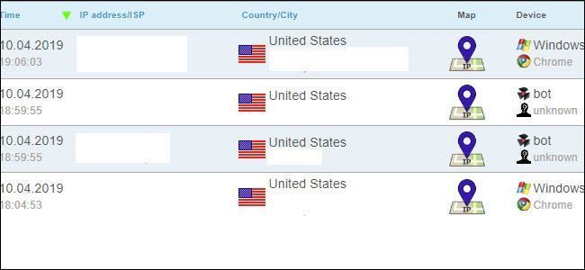 תוצאות מעקב ip loger, מציגות מספר פינגים של ארצות הברית.