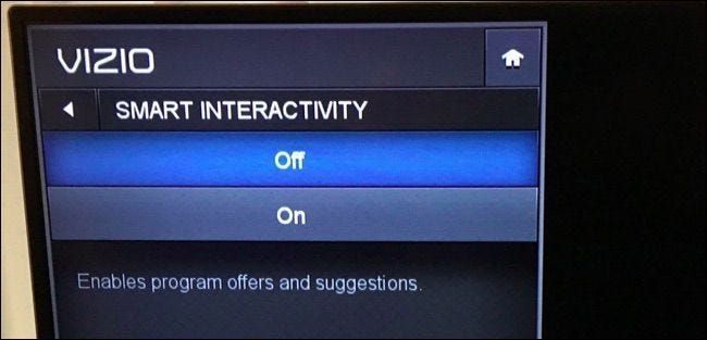 Vizio TV ekrānā redzams viedās interaktivitātes iestatījums