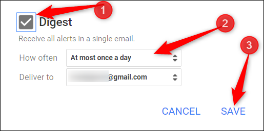Želite združiti vsa svoja opozorila v eno e-pošto? Kliknite potrditveno polje poleg