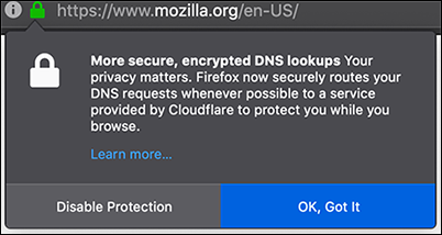 عمليات بحث DNS المشفرة في Firefox عن طريق تنبيه Cloudflare.