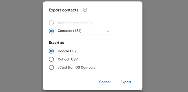 Eksportējiet Gmail kontaktpersonas kā CSV