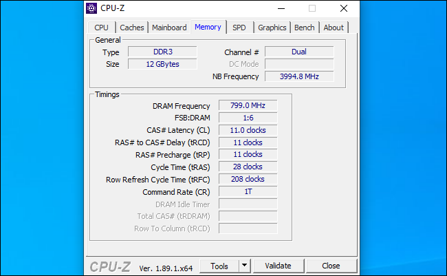 CPU-Z rāda RAM laiku
