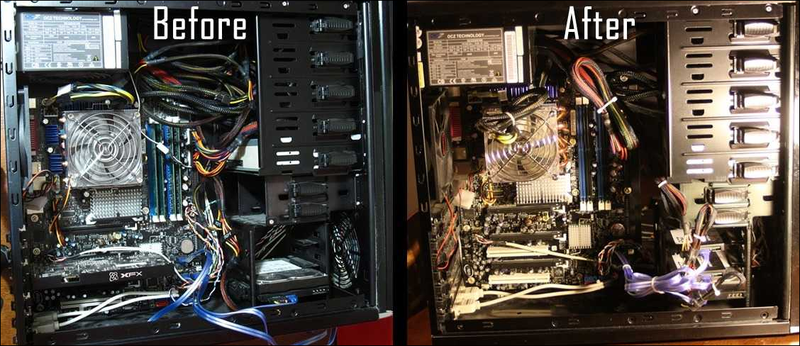 Vor und nach der Reinigung eines Desktop-Tower-PCs