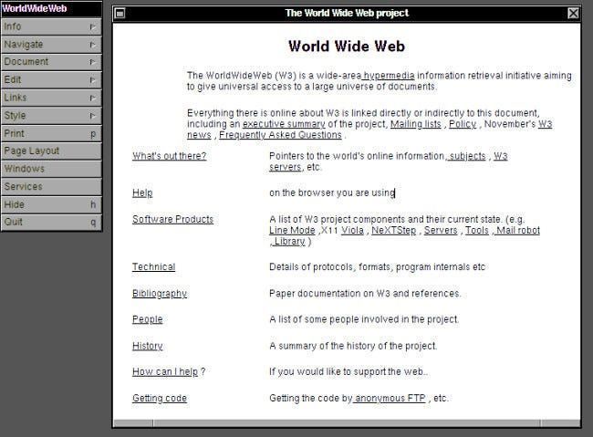 أول موقع ويب يتم تشغيله في متصفح WorldWideWeb على NeXTSTEP.