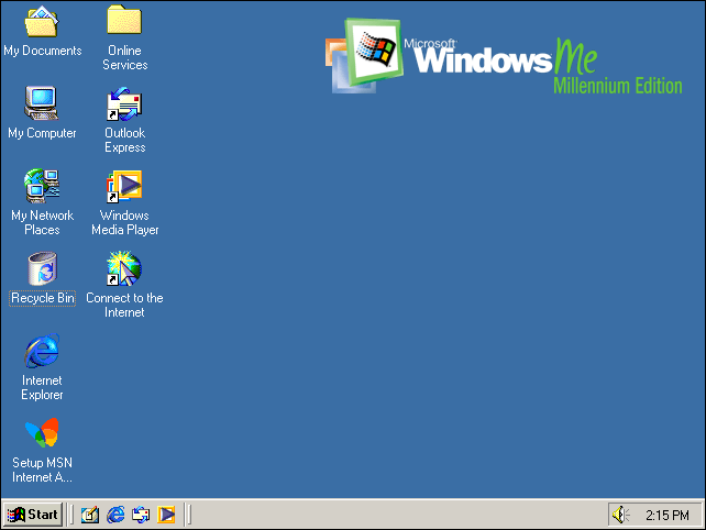 Десктопът на Windows Millennium Edition по подразбиране.