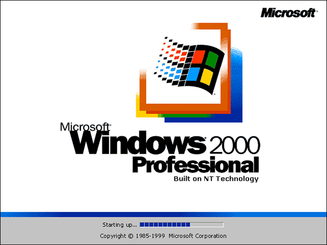 Začetni zaslon Windows 2000 Professional