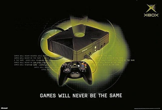 Poster promosi Xbox dari tahun 2001.