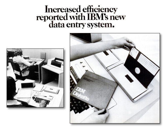 Ένα απόσπασμα από μια διαφήμιση του 1973 για το IBM 3740 Data Entry System