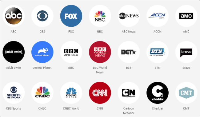 Logo rangkaian TV tersedia di YouTube TV