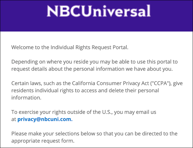 Cổng yêu cầu quyền cá nhân NBCUniversal