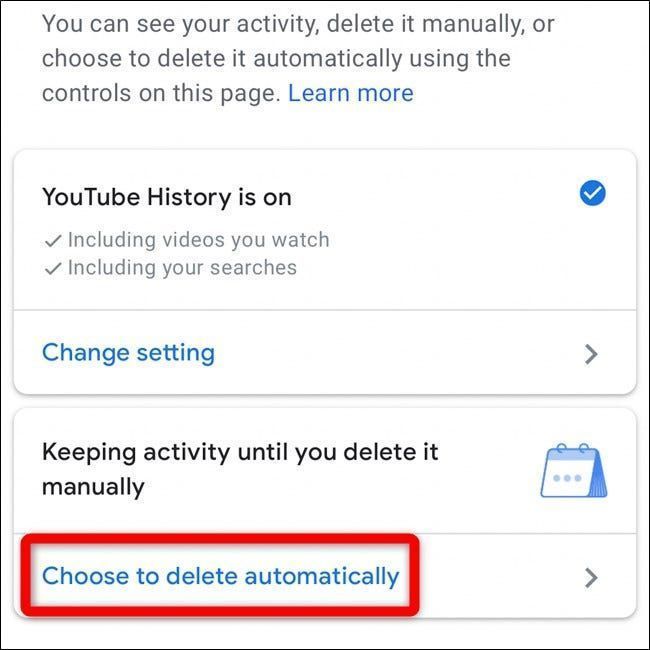 Επιλέξτε Επιλογή για αυτόματη διαγραφή στην εφαρμογή YouTube για κινητά