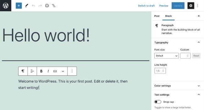 Editor visuale di Wordpress