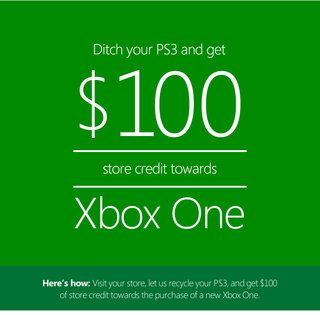 Společnost Microsoft nabízí majiteli PS3 100 dolarů na nákup Xbox One