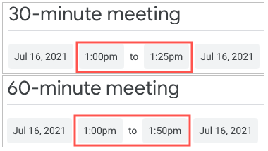 Durate veloci delle riunioni in Google Calendar