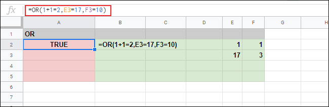 Výsledkom funkcie ALEBO a troch argumentov s hodnotou TRUE je tabuľka Tabuliek Google.