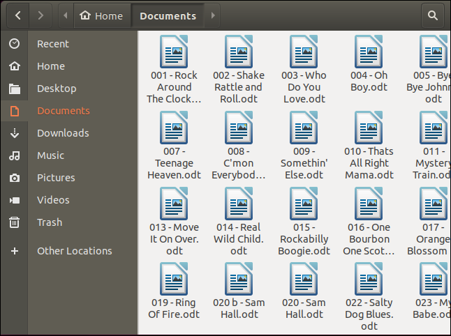 Sammlung von Noten in ~/Documents in einem Dateibrowser