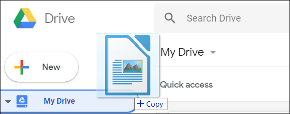 Плъзнете и пуснете файл от компютъра си, за да го качите в Google Drive