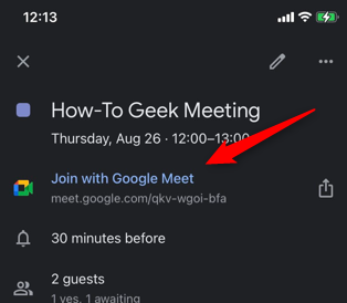 Dotaknite se povezave Pridruži se z Google Meet.