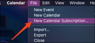 macOS Calendar bagong subscription sa internet