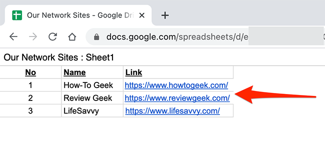 Электронная таблица Google Sheets, опубликованная как веб-страница.