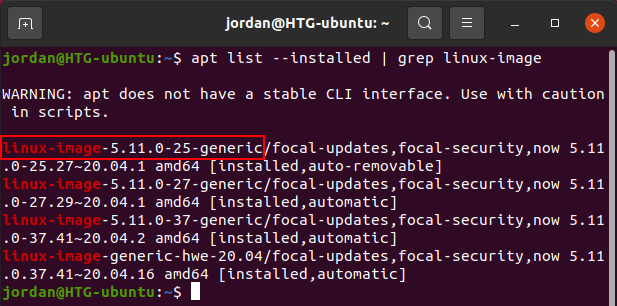 Senaraikan kernel yang dipasang di Ubuntu menggunakan apt