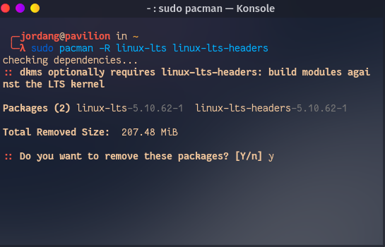 Gunakan pacman untuk menyahpasang kernel dalam Arch Linux