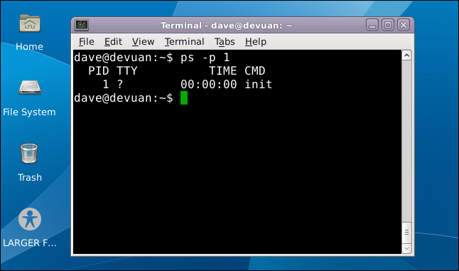 Desktop Devuan Linux cu o fereastră de terminal deschisă