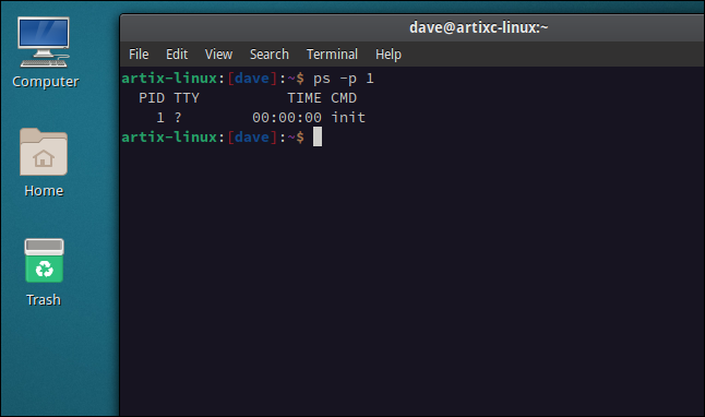 Desktop Artix Linux cu o fereastră de terminal deschisă