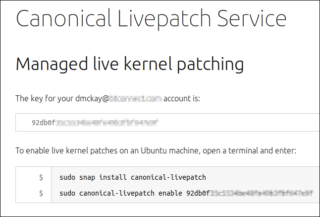 Pagina Web di patching del kernel live gestita