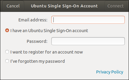 Finestra di dialogo Single Sign-On di Ubuntu