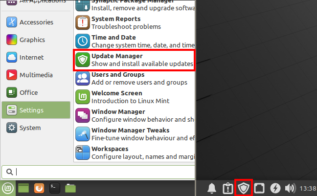 Luncurkan Update Manager dari menu aplikasi atau bilah tugas