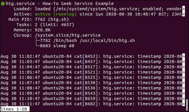 Status htg.service dalam widnow terminal