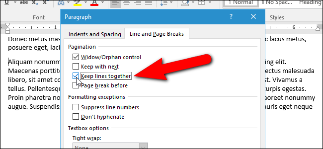 כיצד לעצור פסקה מפיצול בין דפים ב-Microsoft Word