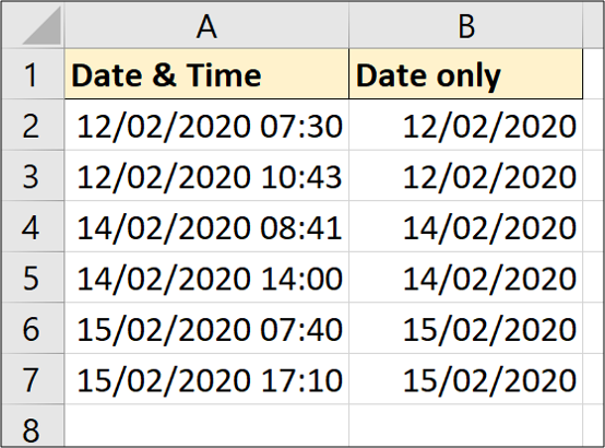 تمت إزالة الوقت من تاريخ في Excel