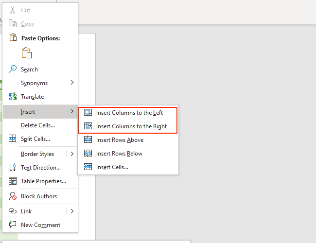 Bạn có thể chọn tùy chọn Chèn cột để thêm cột vào bảng trong Microsoft Word