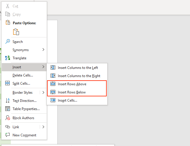 Bạn có thể chọn tùy chọn Chèn hàng để thêm hàng vào bảng trong Microsoft Word