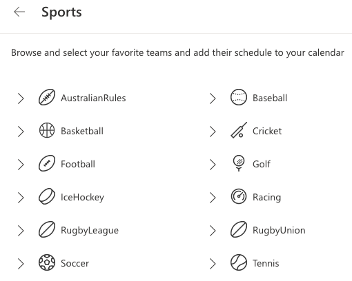 Outlook kalendāra sporta līgas