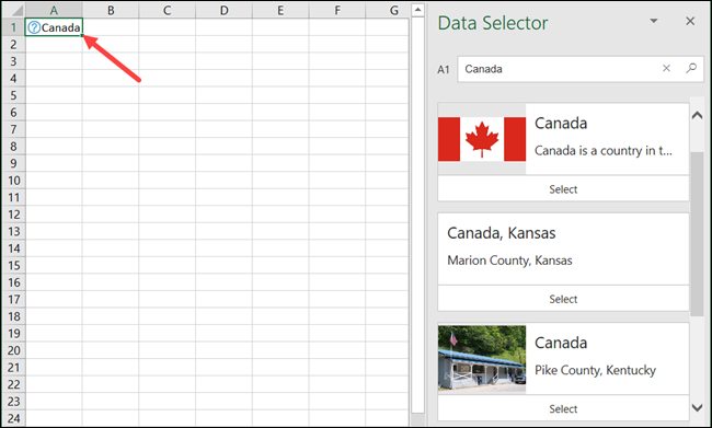 Kanada dalam Excel