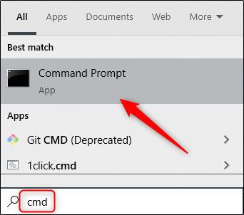 Aplikasi Command Prompt di menu pencarian