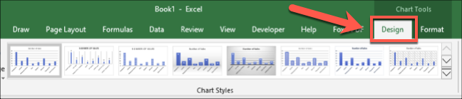 Стиловете на диаграмата в Excel също се виждат, като щракнете върху