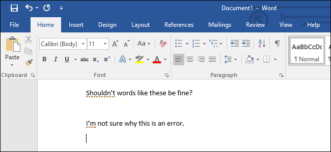 Kako preprečiti, da bi Microsoft Word podčrtal kontrakcije kot napake