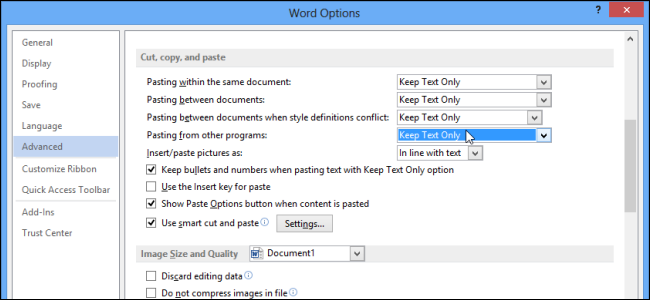 Как да промените настройката за поставяне по подразбиране в Microsoft Word