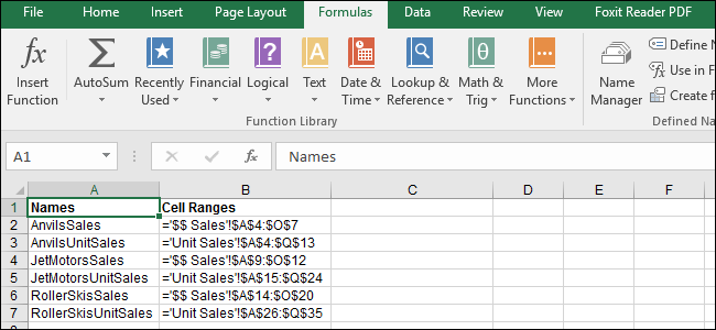 كيف ترى كل نطاقات الخلايا المسماة في مصنف Excel