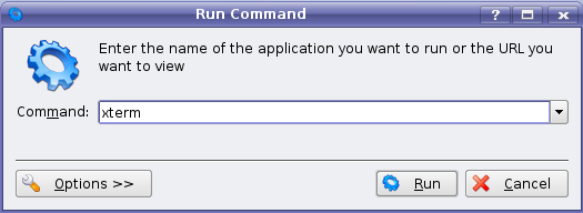 Používanie dialógového okna príkazu Kubuntu Run (Alt+F2)
