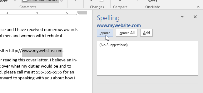 Come fare in modo che il controllo ortografico di Microsoft Office ignori gli URL