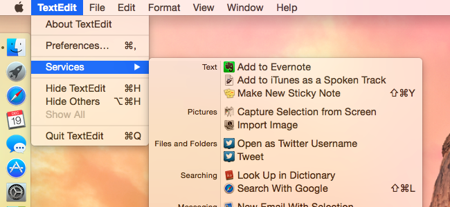 Usa il menu dei servizi del tuo Mac per eseguire azioni rapide